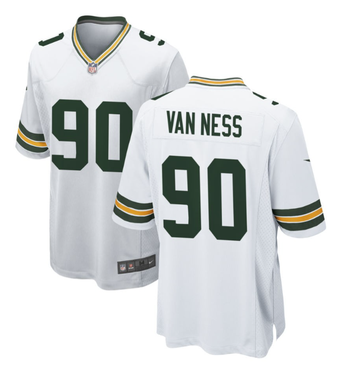 Men's Green Bay Packers #90 Lukas Van Ness White Stitched Game Jersey Men's Green Bay Packers #90 Lukas Van Ness White Stitched Game Jersey